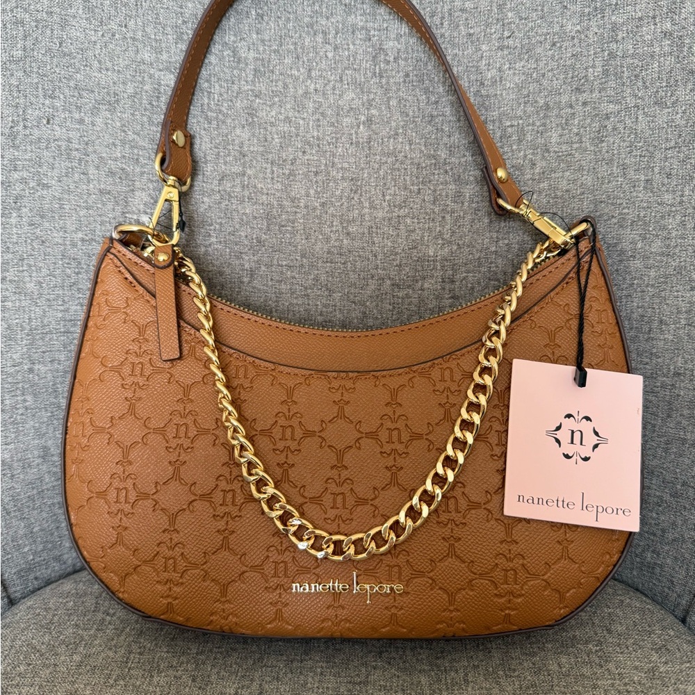 Nanette Lepore Tan Shoulder Bag with Gold Chain